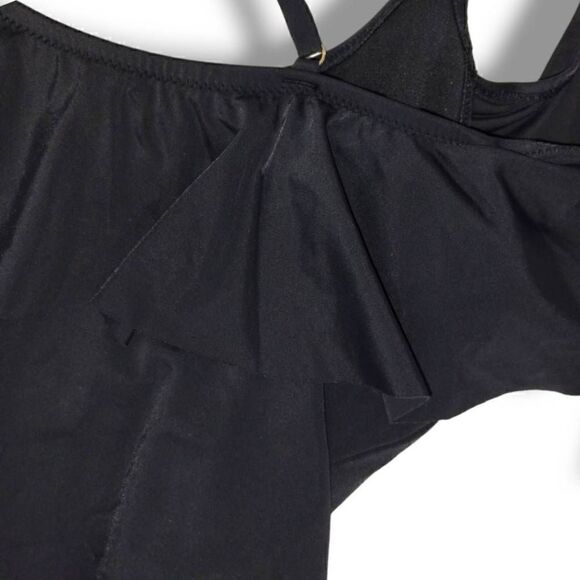 Lands End Womens‎ Swimsuit Sz 8 Black Tummy Control SleeveSuit One PC Ruched - Picture 11 of 14